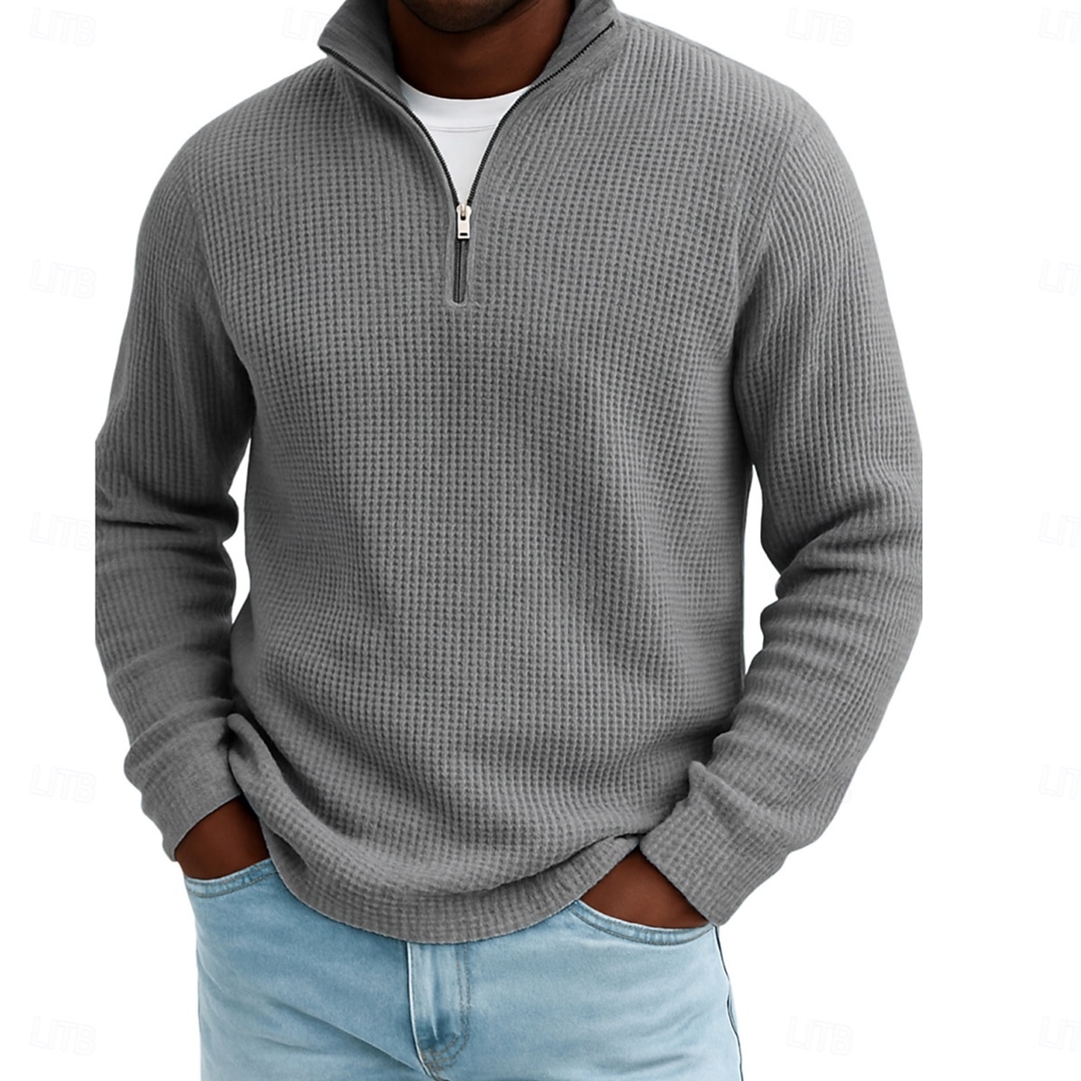 Men's Waffle Polo Shirts Textured Outdoor Causal Quarter Zip Long Sleeve Fashion Modern Solid Color Textured Knitted Fall Spring &  Fall Fall & Winter Regular Fit Dark Brown Wine Black White Navy 2025 - $22.99 &ndash;P5