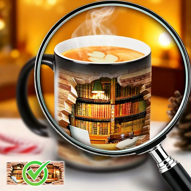 Ceramic Mug with Magical Bookshelf and Heat-Sensitive Effect