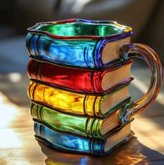 Handmade Colorful Mug with a Book Theme