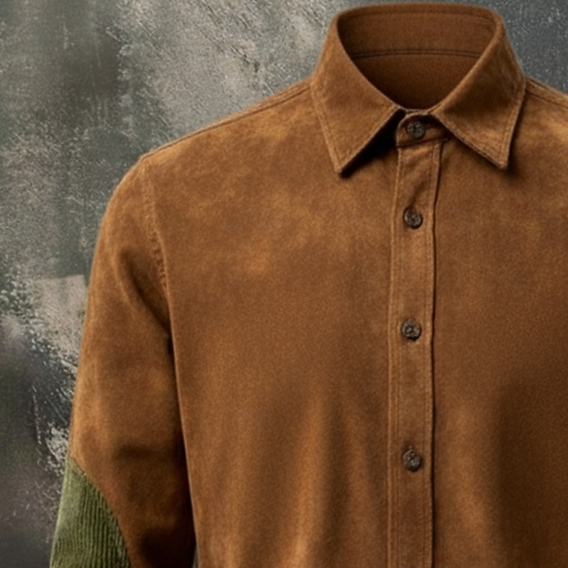 Men's Shirt Casual Shirt Vintage Shirt Corduroy Shirt Button Up Shirt Suede Shirt Black Brown khaki Long Sleeve Color Block Lapel Casual Daily Patchwork Clothing Apparel Fashion Vintage Retro 2025 - $24.99 &ndash;P3