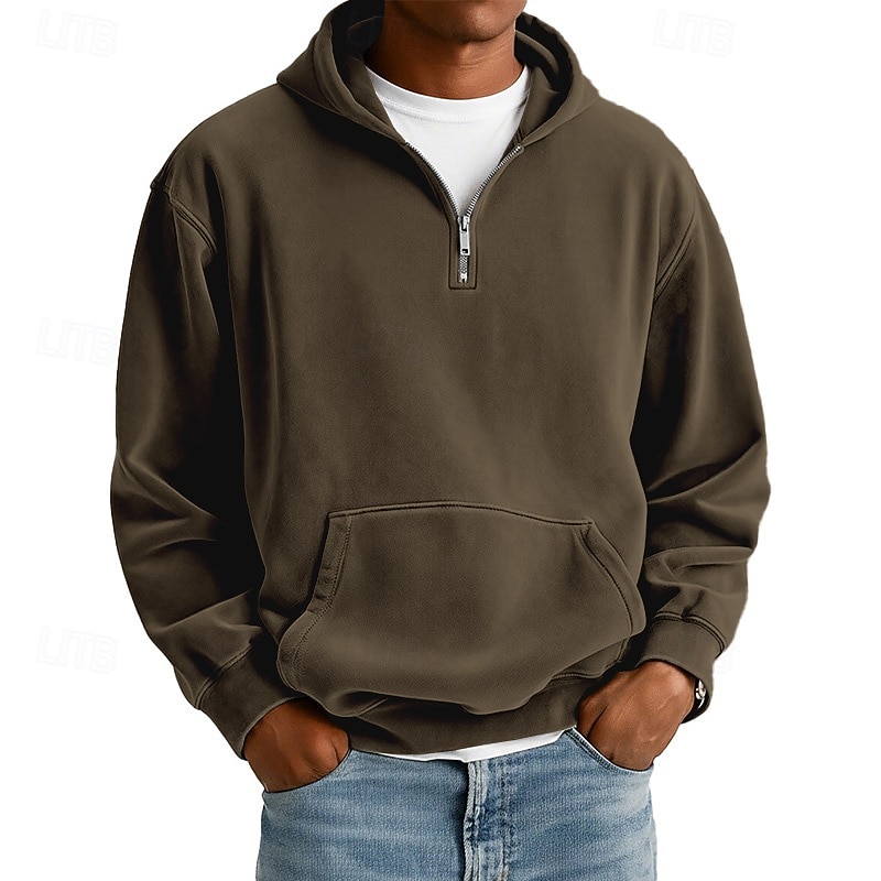 Men's Hoodie Pullover Hoodie Sweatshirt Quarter Zip Hoodie Apricot Wine Red Black White Light Green Hooded Plain Kangaroo Pocket Sports & Outdoor Casual Daily Vintage Streetwear Cool Spring Fall 2025 - $20.49 –P12