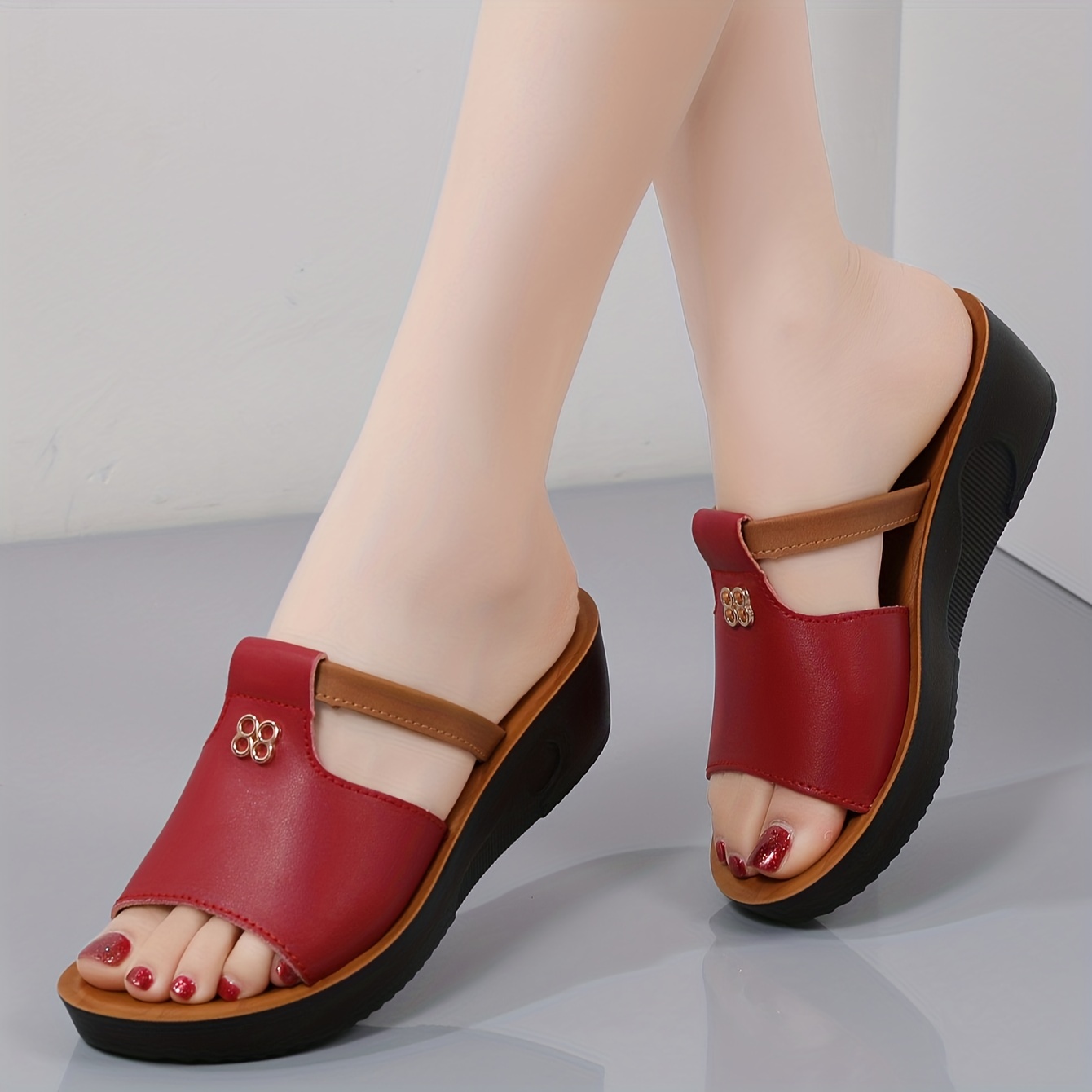 🔥Last Day Promotion 50% OFF - Women's Cut Out Wedge Leather Orthopedic Sandals