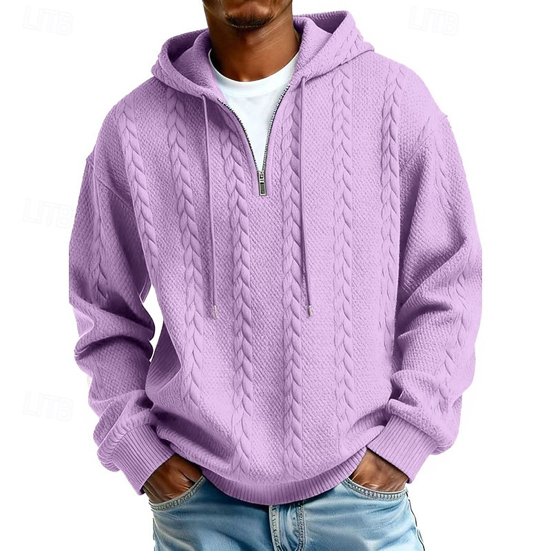 Men's Jacquard Hoodie Pullover Hoodie Sweatshirt Quarter Zip Hoodie Apricot Wine Red Black White Light Green Hooded Plain Zip Up Textured Sports & Outdoor Casual Daily Streetwear Cool Sportswear 2025 - $27.99 &ndash;P7