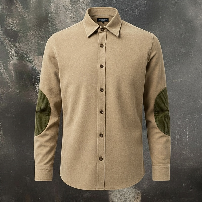 Men's Shirt Casual Shirt Vintage Shirt Corduroy Shirt Button Up Shirt Suede Shirt Black Brown khaki Long Sleeve Color Block Lapel Casual Daily Patchwork Clothing Apparel Fashion Vintage Retro 2025 - $24.99 &ndash;P5