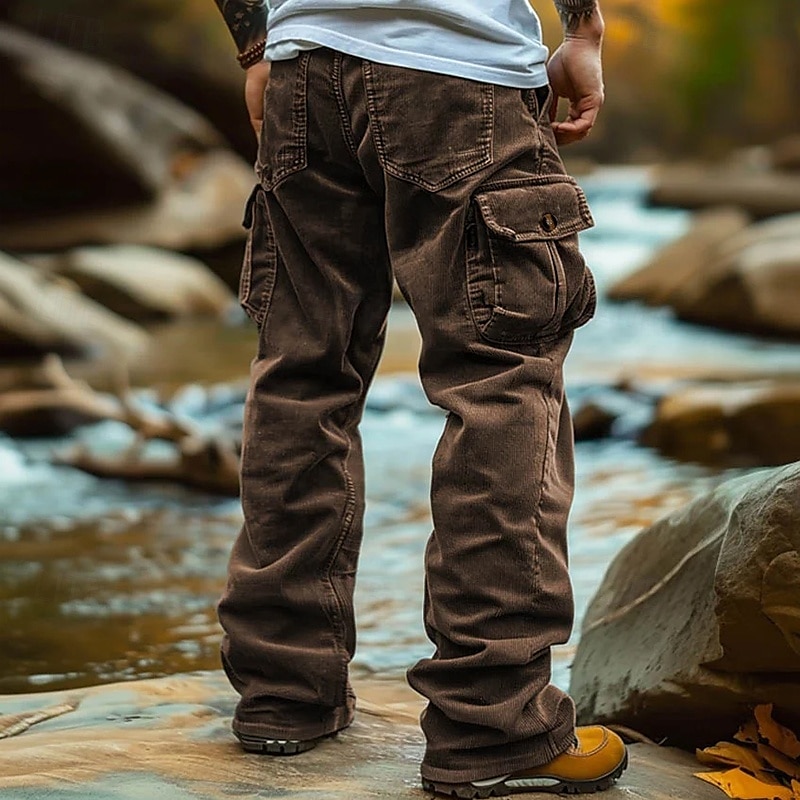 Men's Cargo Pants Corduroy Pants Trousers Baggy Pants Casual Pants Elastic Waist Multi Pocket Straight Leg Plain Comfort Soft Full Length Outdoor Casual Daily Fashion Streetwear Black Light Green 2025 - $29.99 &ndash;P2