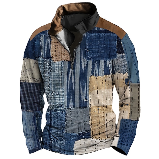 Men's Color Block Zip Sweater Sweatshirts Zip Sweatshirt Quarter Zip Hoodie Long Sleeve Sweatshirt Quarter Zip Casual Hip Hop 3D Print Vacation Sports Outdoor Holiday Print Spring &  Fall