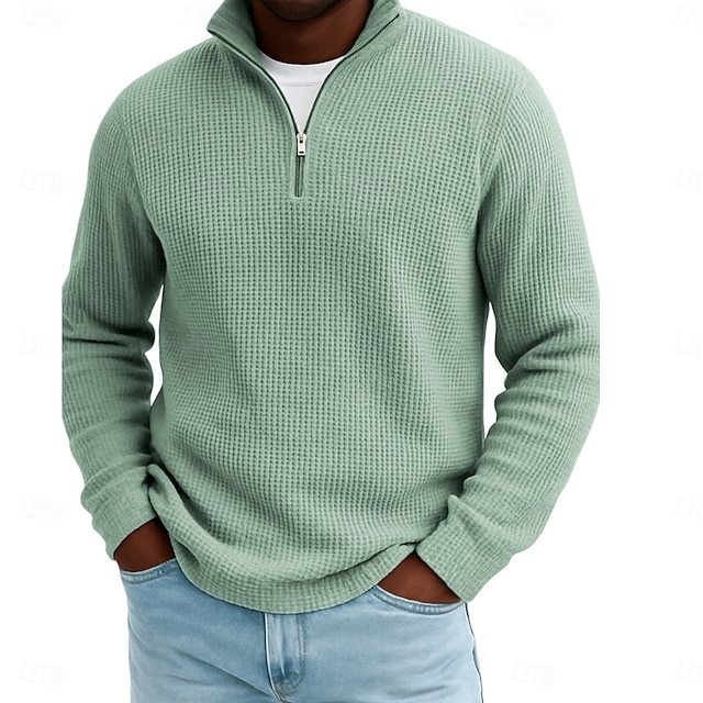 Men's Waffle Polo Shirts Outdoor Causal Fashion Modern Solid Color Textured Knitted Fall & Winter