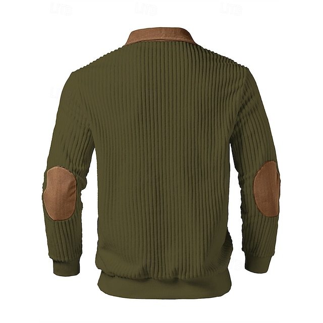 Men's Polo Polo Shirts Vacation Street Quarter Zip Long Sleeve Fashion Basic Color Block Jacquard Patchwork Fall & Winter Regular Fit Black White Army Green Apricot Polo