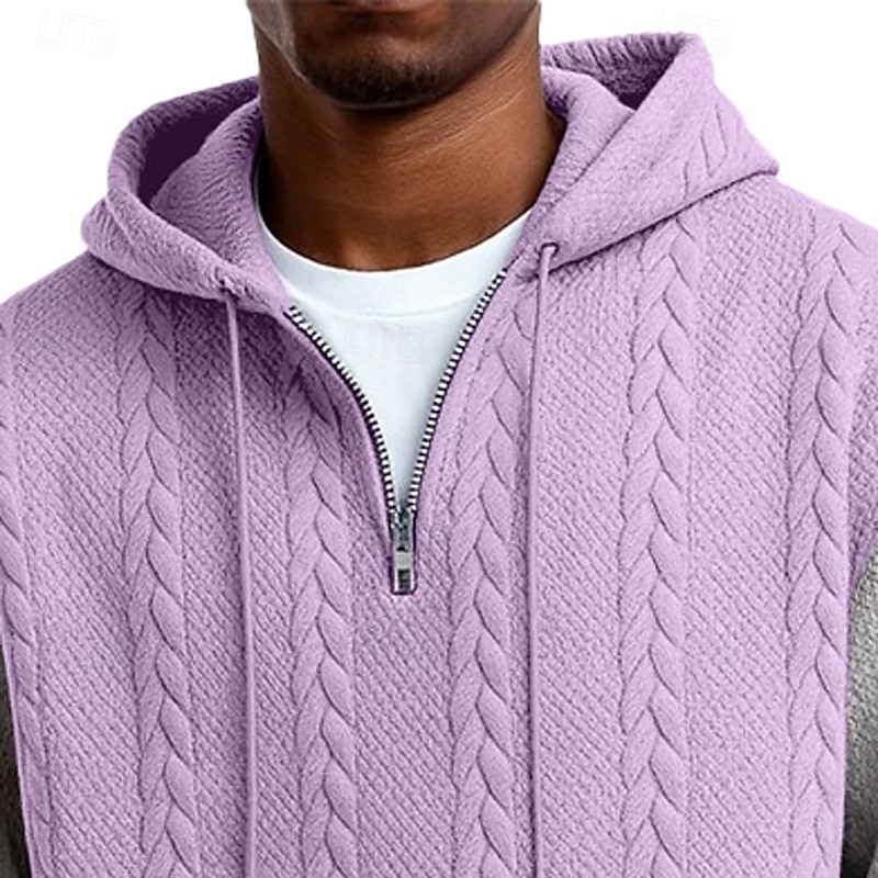 Men's Jacquard Hoodie Pullover Hoodie Sweatshirt Quarter Zip Hoodie Light Green Purple Gray Hooded Plain Patchwork Color Block Textured Casual Daily Sports & Outdoor Streetwear Cool Sportswear Spring 2025 - $23.99 –P4