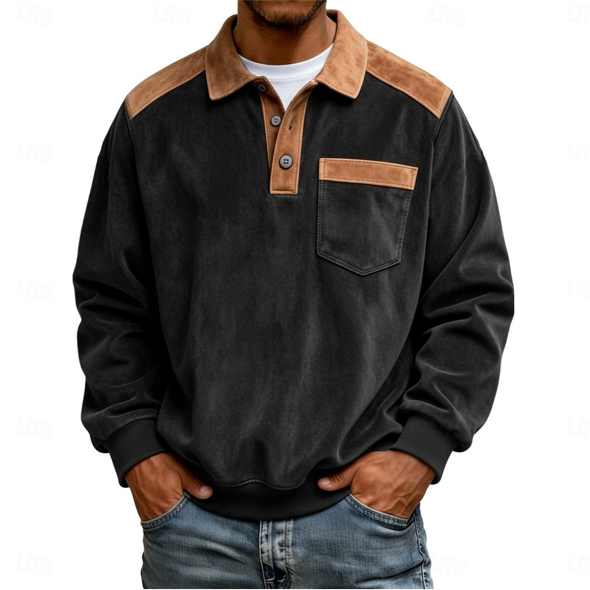 Men's Faux Suede Zip Polo Pullover Sweatshirt Vacation Street Zip Up Long Sleeve Fashion Basic Color  Block Patchwork Fall Spring Fall All Seasons Relaxed Fit Black Pink Army Green Navy Blue Blue 2025 - $26.99 –P4