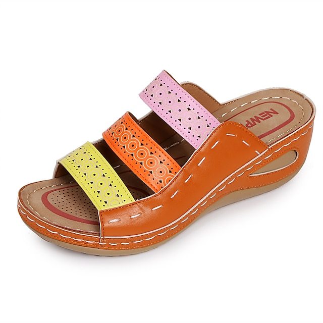 Bohemian Chic Women's Orthopedic Wedge Sandals - Vibrant Multi-Color Straps, Comfortable Arch Support, Trendy Summer Footwear