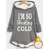 Women's Hoodie Sweatshirt Pullover Sherpa Letter Casual Sports Print Warm Fuzzy Comfrt Hoodie Long Sleeve Top Micro-elastic Fall & Winter Comfrt Breathable Soft Fabric