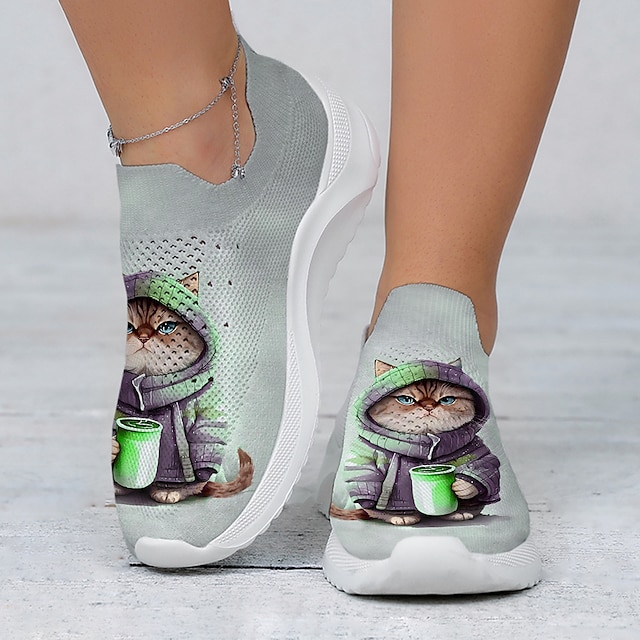Women's Cute Cat Print Slip-On Sneakers