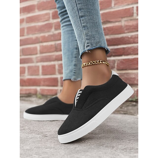Women's Black / White Slip-On Canvas Sneakers – Casual and Comfortable