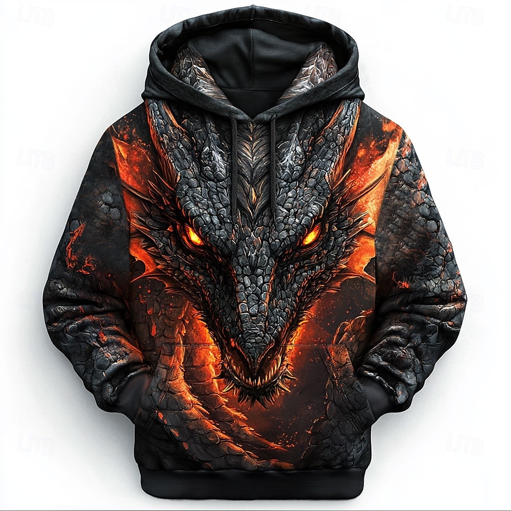 Men's Dragon Hoodies Sweatshirt Fashion Cool Daily Long Sleeve Crew Neck Party Holiday Streetwear Black Blue Orange Gray Drawstring Fall Winter Designer S M L XL XXL XXXL 2025 - $30.99 &ndash;P4