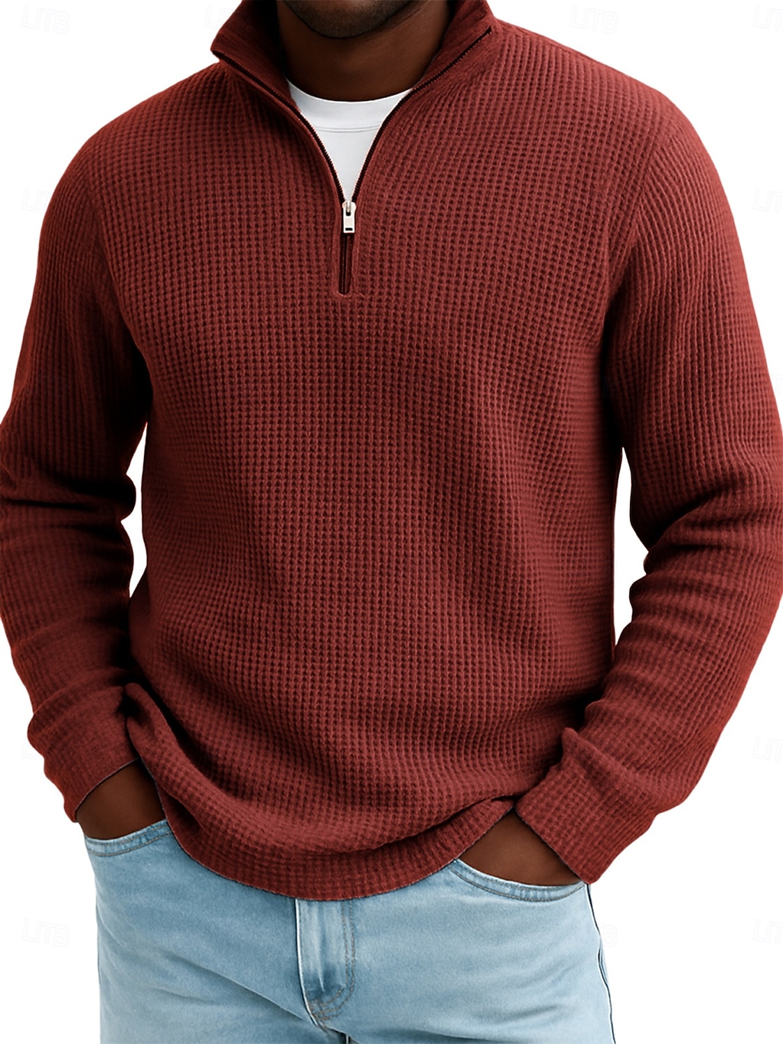 Men's Waffle Polo Shirts Textured Outdoor Causal Quarter Zip Long Sleeve Fashion Modern Solid Color Textured Knitted Fall Spring &  Fall Fall & Winter Regular Fit Dark Brown Wine Black White Navy 2025 - $22.99 &ndash;P14