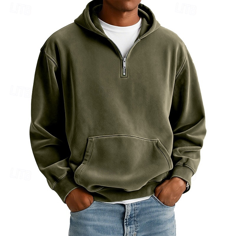 Men's Hoodie Pullover Hoodie Sweatshirt Quarter Zip Hoodie Apricot Wine Red Black White Light Green Hooded Plain Kangaroo Pocket Sports & Outdoor Casual Daily Vintage Streetwear Cool Spring Fall 2025 - $20.49 –P8