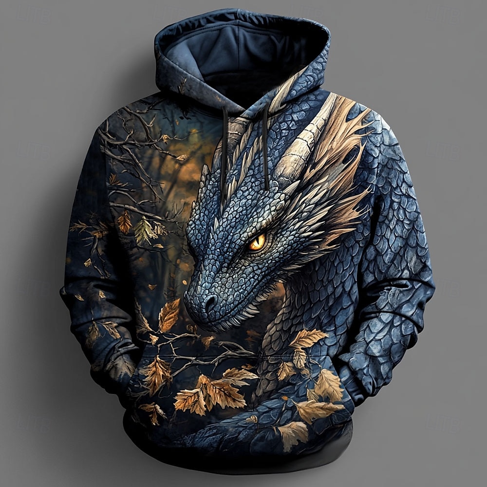 Men's Dragon Hoodies Sweatshirt Fashion Cool Daily Long Sleeve Crew Neck Party Holiday Streetwear Black Blue Orange Gray Drawstring Fall Winter Designer S M L XL XXL XXXL 2025 - $30.99 &ndash;P5