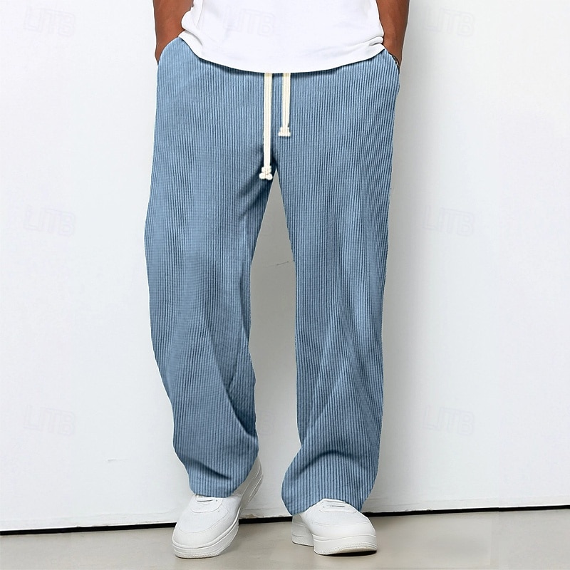 Men's Wide Leg Sweatpants Trousers Corduroy Pants Baggy Pants Casual Pants Drawstring Elastic Waist Plain Striped Moisture Wicking Breathable Full Length Sports Outdoor Casual Daily Vacation Fashion 2025 - $21.99 –P4