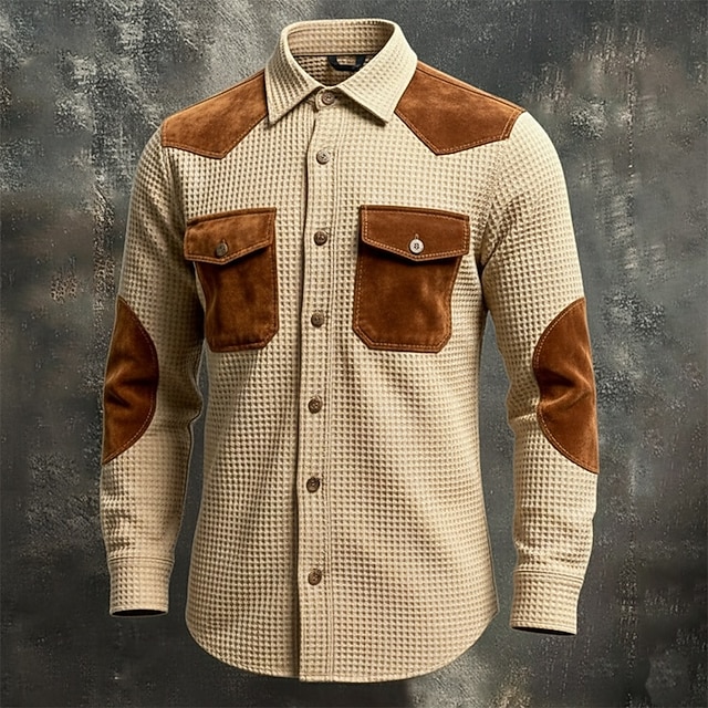 Men's Shirt Waffle Shirt Casual Shirt Vintage Shirt Button Up Shirt Cargo Shirt 