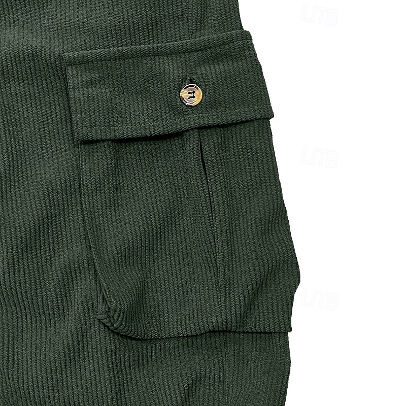 Men's Cargo Pants Corduroy Pants Trousers Baggy Pants Casual Pants Elastic Waist Multi Pocket Straight Leg Plain Comfort Soft Full Length Outdoor Casual Daily Fashion Streetwear Black Light Green 2025 - $29.99 &ndash;P6