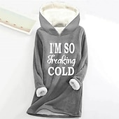 Women's Hoodie Sweatshirt Pullover Sherpa Letter Casual Sports Print Warm Fuzzy Comfrt Hoodie Long Sleeve Top Micro-elastic Fall & Winter Comfrt Breathable Soft Fabric