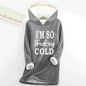 Women's Hoodie Sweatshirt Pullover Sherpa Letter Casual Sports Print Warm Fuzzy Comfrt Hoodie Long Sleeve Top Micro-elastic Fall & Winter Comfrt Breathable Soft Fabric