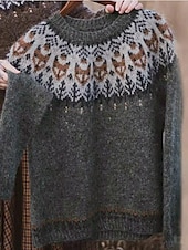 Women's Sweater Pullover Sweater Jumper Casual Soft Geometric Color Block Ribbed Crew Neck Knitted Long Sleeve Regular Tops Knit Outdoor Daily Weekend Pink Blue Fall Winter