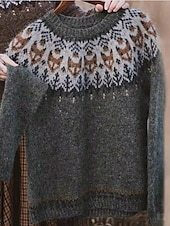 Women's Sweater Pullover Sweater Jumper Casual Soft Geometric Color Block Ribbed Crew Neck Knitted Long Sleeve Regular Tops Knit Outdoor Daily Weekend Pink Blue Fall Winter