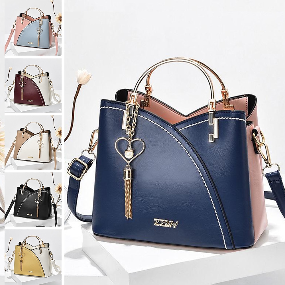 Women's Navy Blue and Pink Handbag with Heart Tassel Charm &ndash; Elegant Faux Leather Crossbody and Tote Bag for Everyday Use 2026 - $32.99 &ndash;P16