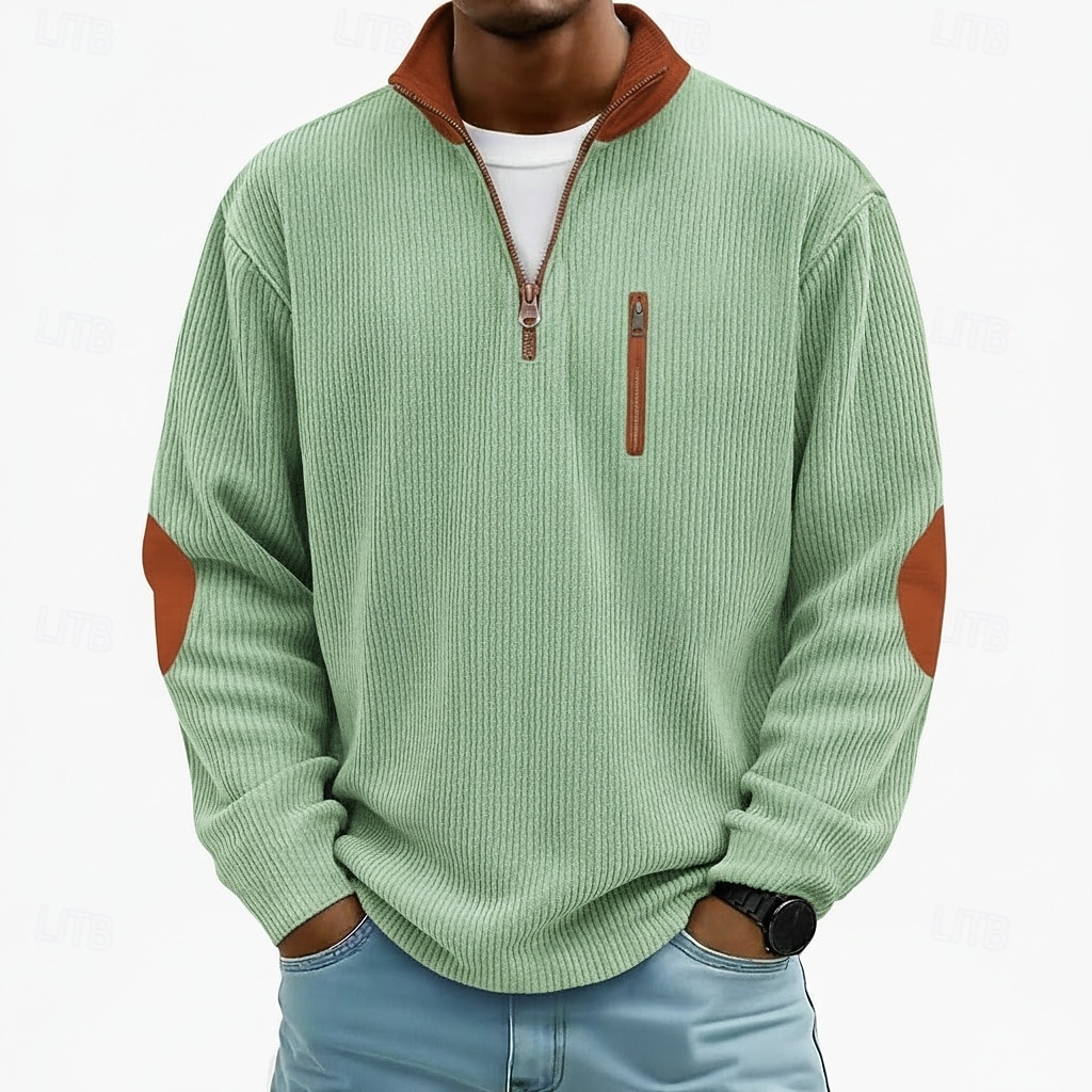 Men's Corduroy Shirt Tee Top Long Sleeve Shirt Long Sleeve Zip Fall Winter Color Block Daily Textured Casual Zip Up Oversized Loose Outdoor Street Causal Light Blue Black Dark Blue Top Tee for Men 2025 - $23.99 –P10