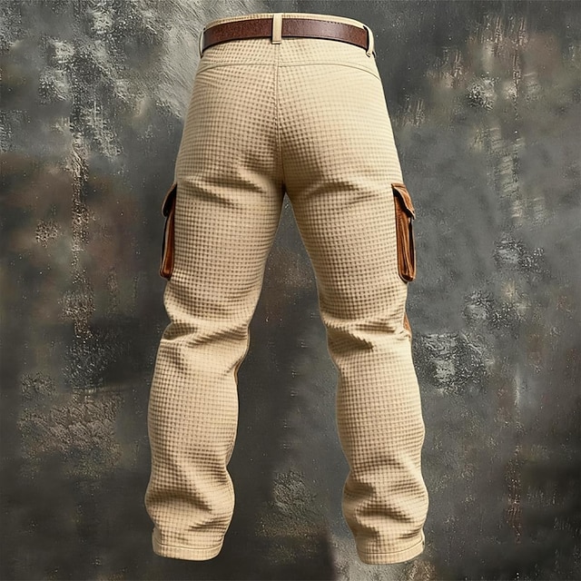 Men's Waffle Cargo Pants Trousers Casual Pants Pocket Elastic Waist Multi Pocket Plain Comfort Soft Full Length Outdoor Casual Daily Vacation Fashion Black Army Green Micro-elastic