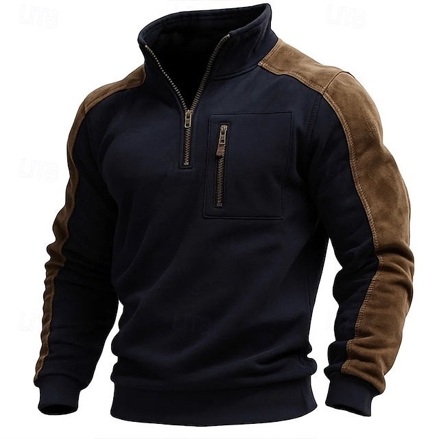 Men's Hoodies & Sweatshirts Long Sleeve Stand Collar Half Zip Fall Winter Spring &  Fall Color Block Vintage Daily Casual Pocket Color Block Outdoor Causal Casual Black Wine Green Top Tee for Men