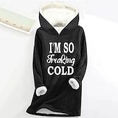 Women's Hoodie Sweatshirt Pullover Sherpa Letter Casual Sports Print Warm Fuzzy Comfrt Hoodie Long Sleeve Top Micro-elastic Fall & Winter Comfrt Breathable Soft Fabric