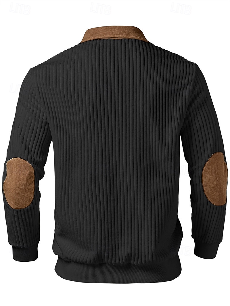 Men's Polo Polo Shirts Vacation Street Quarter Zip Long Sleeve Fashion Basic Color Block Jacquard Patchwork Fall & Winter Regular Fit Black White Army Green Apricot Polo 2025 - $32.99 &ndash;P14