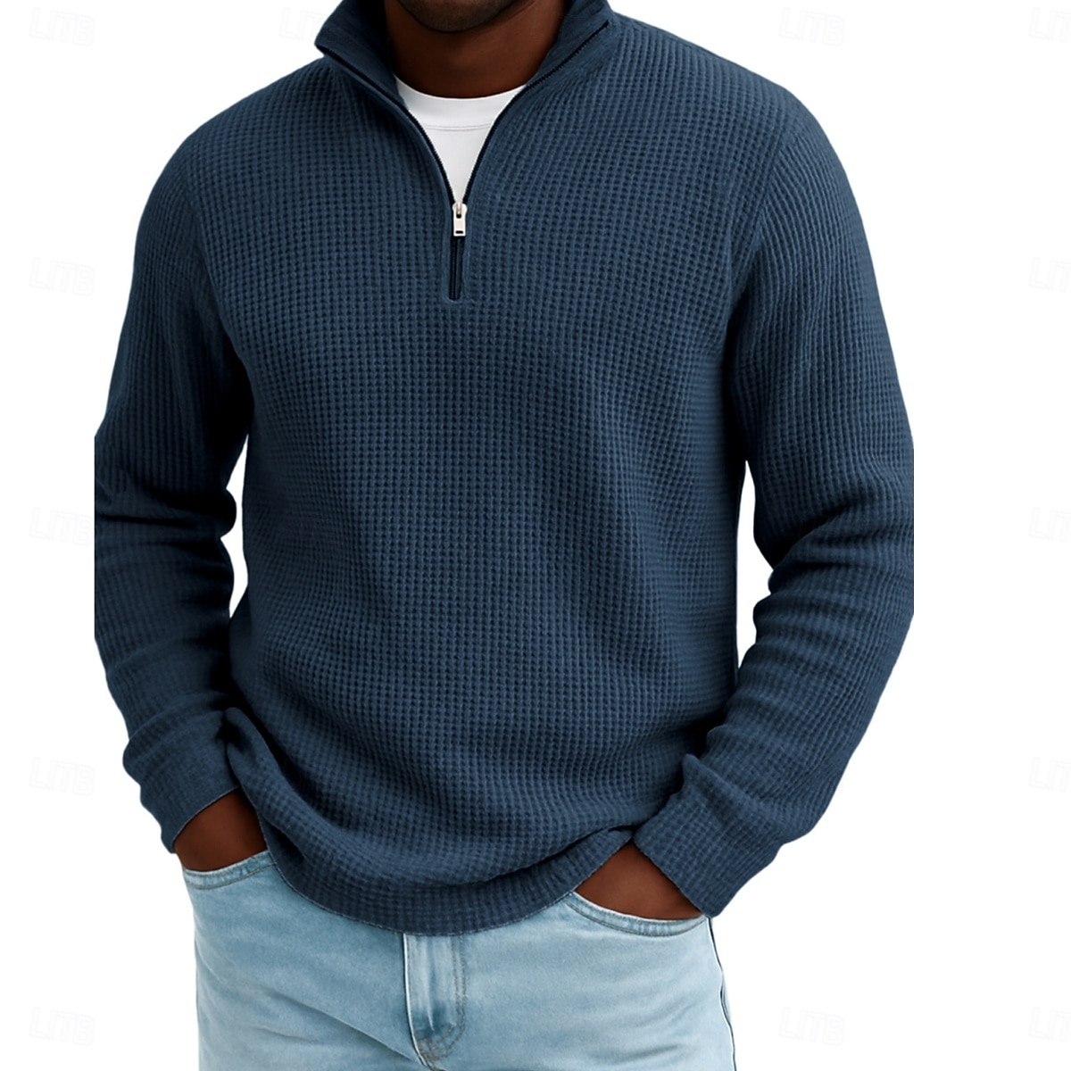 Men's Waffle Polo Shirts Textured Outdoor Causal Quarter Zip Long Sleeve Fashion Modern Solid Color Textured Knitted Fall Spring &  Fall Fall & Winter Regular Fit Dark Brown Wine Black White Navy 2025 - $22.99 &ndash;P13