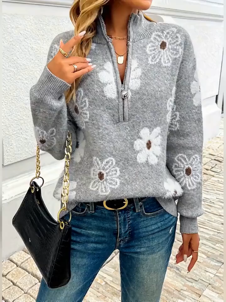 2026 Sping New Floral Pattern Half-zip Pullover Sweater