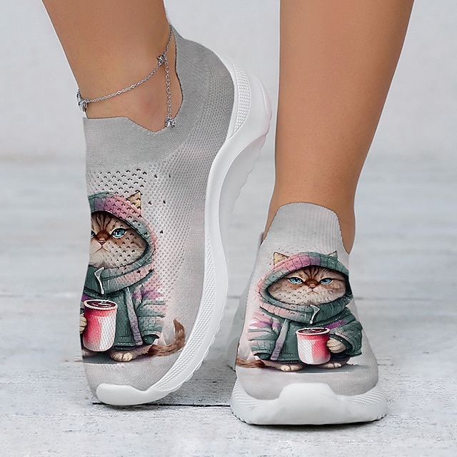 Women's Cute Cat Print Slip-On Sneakers