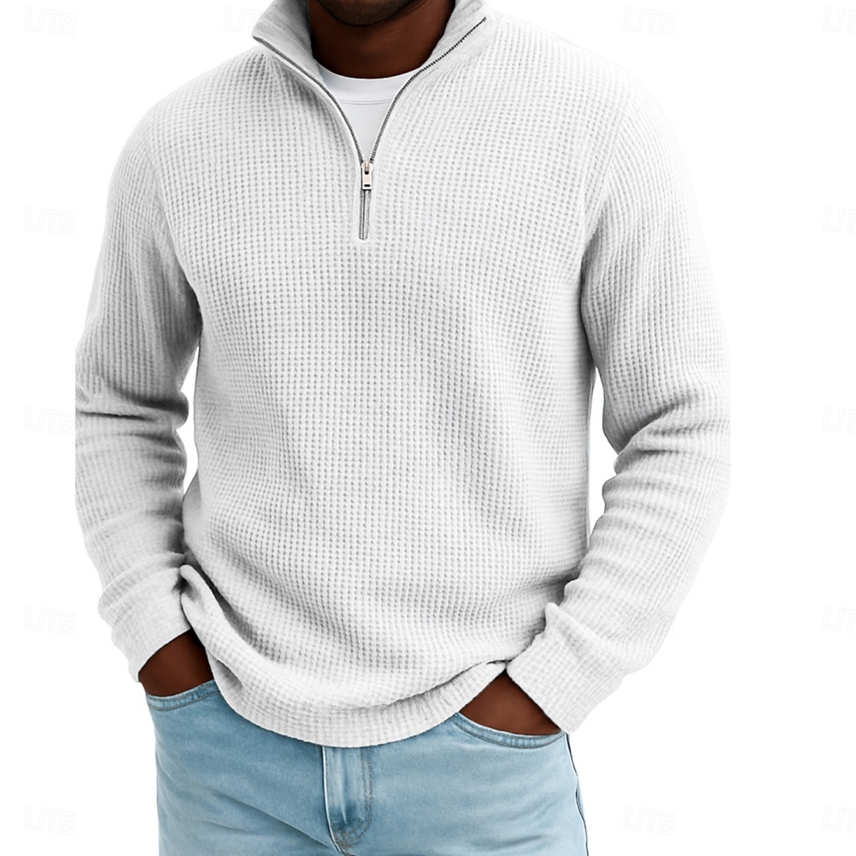 Men's Waffle Polo Shirts Textured Outdoor Causal Quarter Zip Long Sleeve Fashion Modern Solid Color Textured Knitted Fall Spring &  Fall Fall & Winter Regular Fit Dark Brown Wine Black White Navy 2025 - $22.99 &ndash;P10