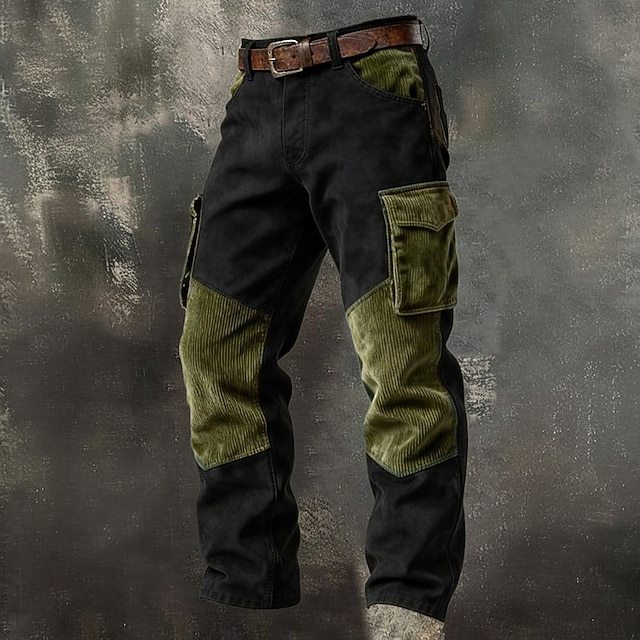 Men's Cargo Pants Trousers Corduroy Pants Faux Suede Pants Casual Pants Pocket Elastic Waist Multi Pocket Plain Comfort Soft Full Length Outdoor Casual Daily Vacation Fashion Loose Fit Black Navy Blue