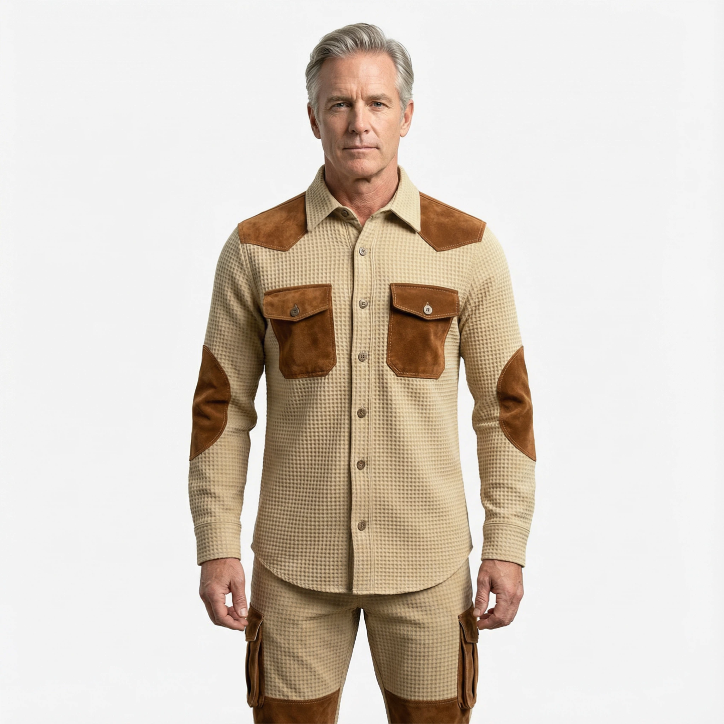 Men's Waffle Cargo Pants Trousers Casual Pants Pocket Elastic Waist Multi Pocket Plain Comfort Soft Full Length Outdoor 