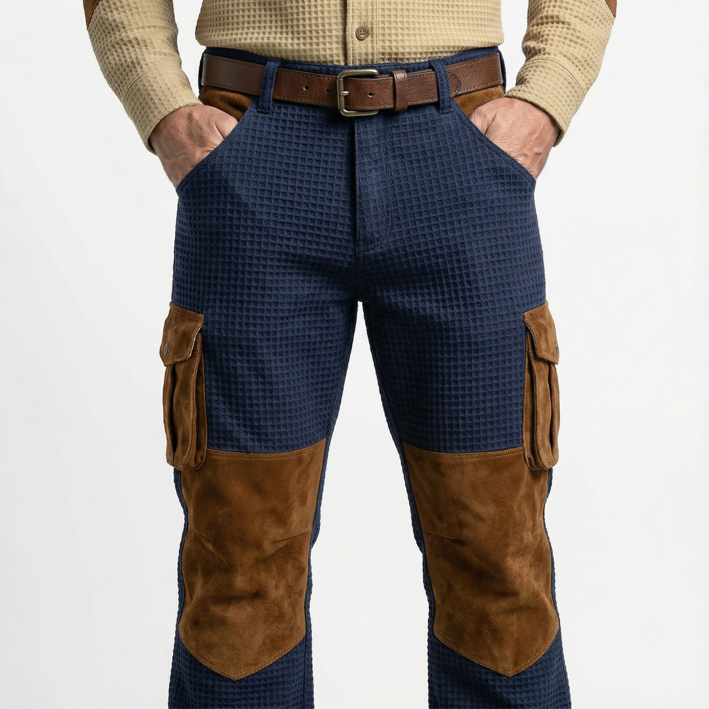 Men's Waffle Cargo Pants Trousers Casual Pants Pocket Elastic Waist Multi Pocket Plain Comfort Soft Full Length Outdoor 