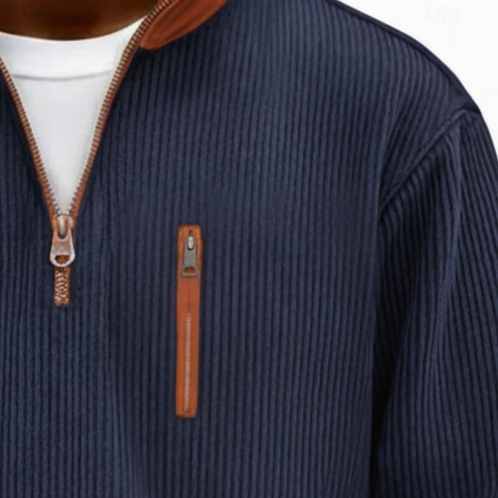 Men's Corduroy Shirt Tee Top Long Sleeve Shirt Long Sleeve Zip Fall Winter Color Block Daily Textured Casual Zip Up Oversized Loose Outdoor Street Causal Light Blue Black Dark Blue Top Tee for Men 2025 - $23.99 –P3