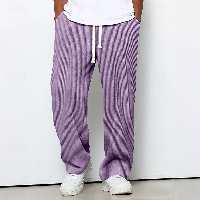 Men's Wide Leg Sweatpants Trousers Corduroy Pants Baggy Pants Casual Pants Drawstring Elastic Waist Plain Striped Moisture Wicking Breathable Full Length Sports Outdoor Casual Daily Vacation Fashion 2025 - $21.99 –P7