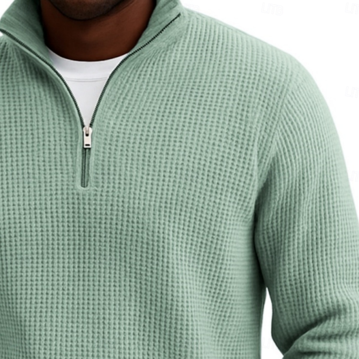 Men's Waffle Polo Shirts Textured Outdoor Causal Quarter Zip Long Sleeve Fashion Modern Solid Color Textured Knitted Fall Spring &  Fall Fall & Winter Regular Fit Dark Brown Wine Black White Navy 2025 - $22.99 &ndash;P2