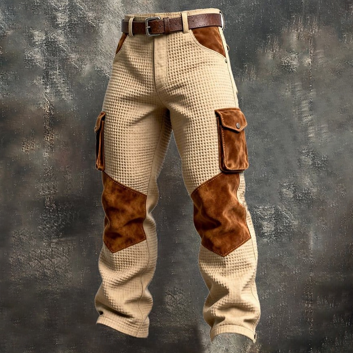 Men's Waffle Cargo Pants Trousers Casual Pants Pocket Elastic Waist Multi Pocket Plain Comfort Soft Full Length Outdoor Casual Daily Vacation Fashion Black Army Green Micro-elastic 2025 - $25.49 &ndash;P1