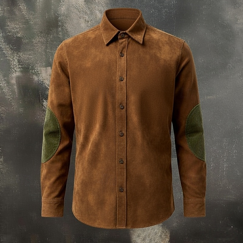 Men's Shirt Casual Shirt Vintage Shirt Corduroy Shirt Button Up Shirt Suede Shirt Black Brown khaki Long Sleeve Color Block Lapel Casual Daily Patchwork Clothing Apparel Fashion Vintage Retro 2025 - $24.99 &ndash;P1
