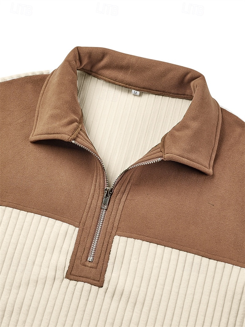 Men's Polo Polo Shirts Vacation Street Quarter Zip Long Sleeve Fashion Basic Color Block Jacquard Patchwork Fall & Winter Regular Fit Black White Army Green Apricot Polo 2025 - $32.99 &ndash;P4