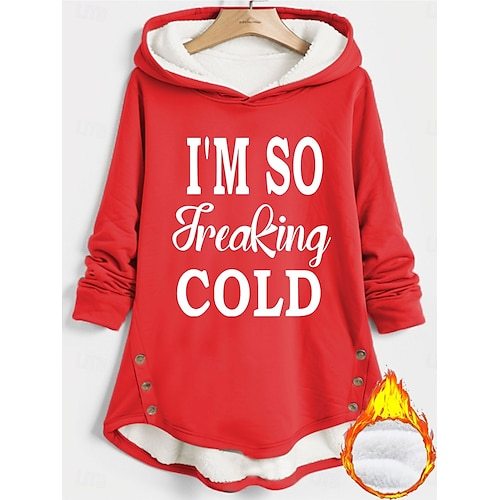 Women's Hoodie Sweatshirt Pullover Sherpa Letter Casual Sports Print Warm Fuzzy Comfrt Hoodie Long Sleeve Top Micro-elastic Fall & Winter Comfrt Breathable Soft Fabric