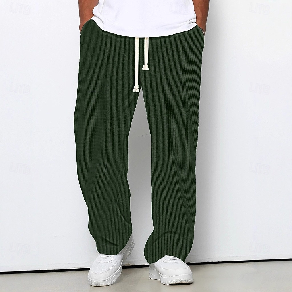 Men's Wide Leg Sweatpants Trousers Corduroy Pants Baggy Pants Casual Pants Drawstring Elastic Waist Plain Striped Moisture Wicking Breathable Full Length Sports Outdoor Casual Daily Vacation Fashion 2025 - $21.99 –P5